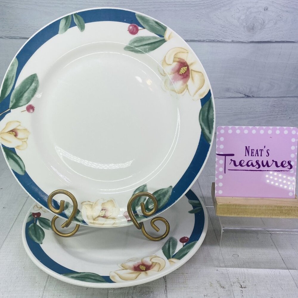Citation SAVANNAH GROVE Petit Flora Magnolia Berry  Stoneware Dinner Plate Set 2